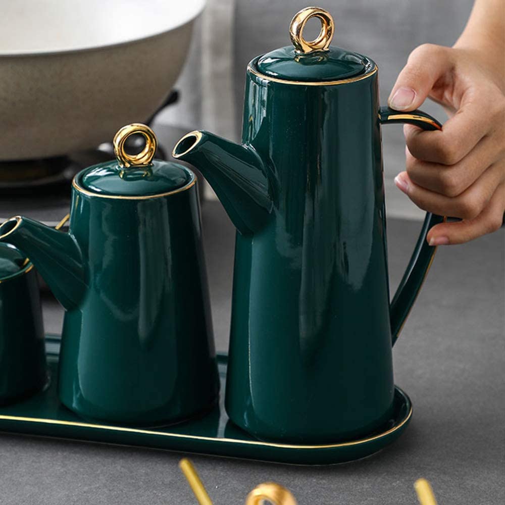 ESNY Generische Olivenöl-Spenderflasche.Keramik-Ölflaschen.Geeignet Für Die Aufbewahrung Von Öl,Essig,Sojasauce Und Anderen Flüssigkeiten,1 Stück,20oz green-400ML