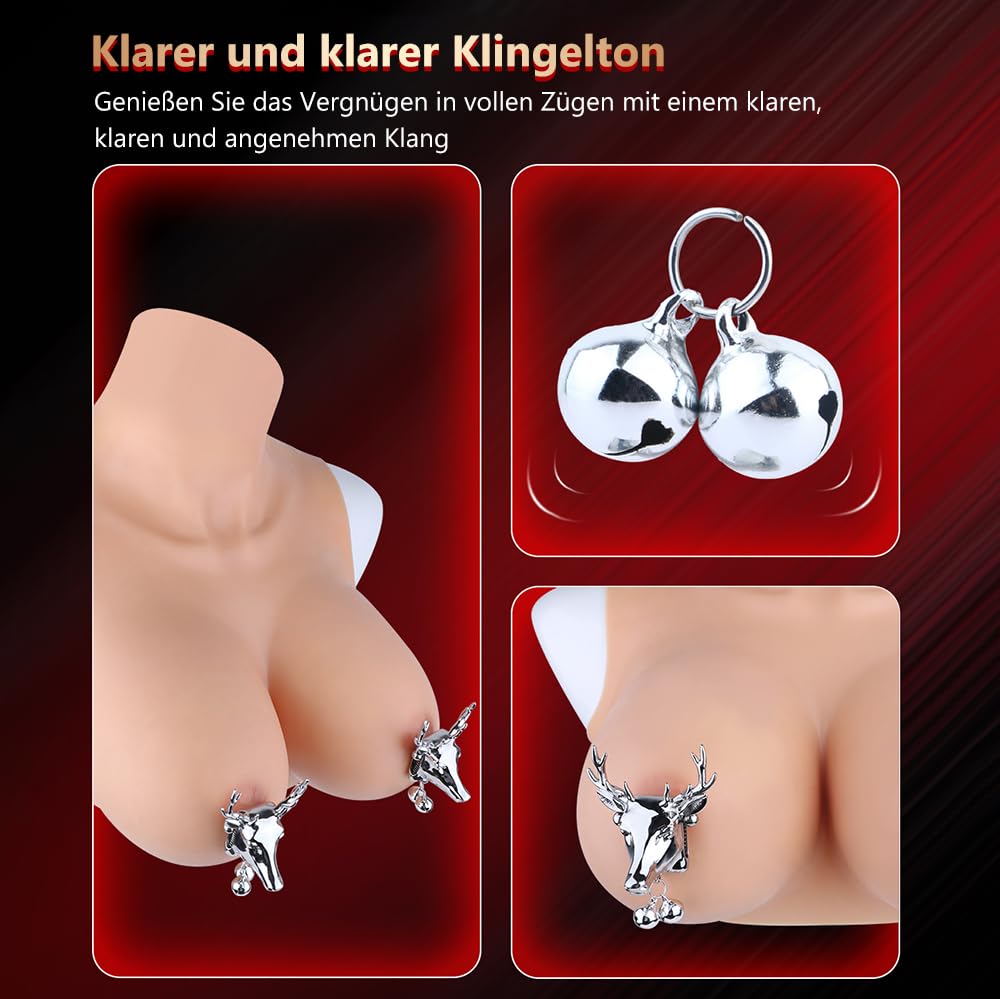 Monster Nippelklemmen mit Glöckchen Brustklemmen Edelstahl Tier Hirsch Brustschmuck Verstellbare Brustwarzenkette Fetisch-Nippel Klemmen BDSM Brust Stimulator Sexspielzeug für Männer Frauen