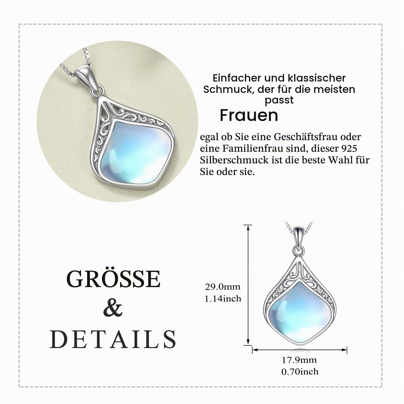 YAFEINI Tropfen Kette Sterling Silber Vintage filigrane Naturstein Tropfen Anhänger Halskette Schmuck Geschenke für Damen Mädchen