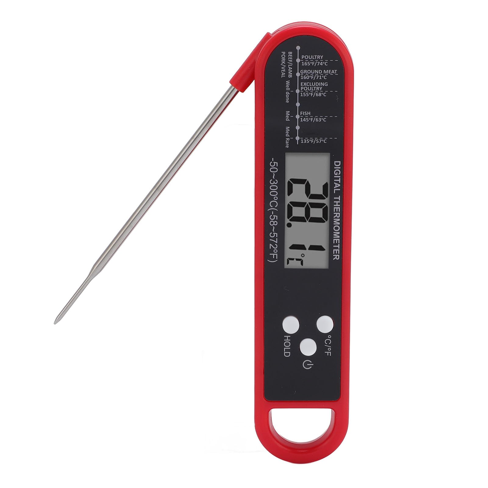 Long Probe Folding Red The Thermometer of Digital Food to Grill and Bake in The Oven