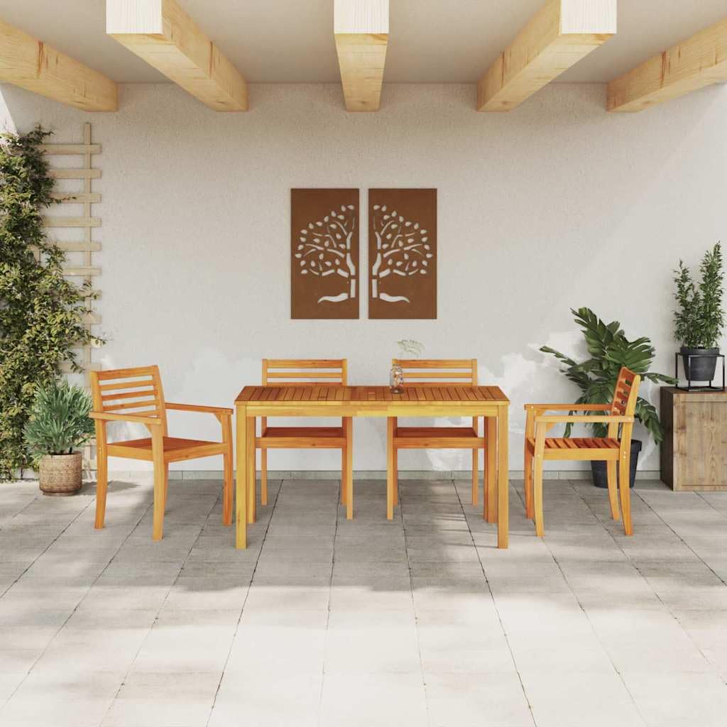 Set da Pranzo per Giardino 5 Pezzi in Legno di Acacia Marrone | Arredo da esterno in acacia massello marrone, ideale per pranzi e cene all'aperto in giardino, terrazza o patio.