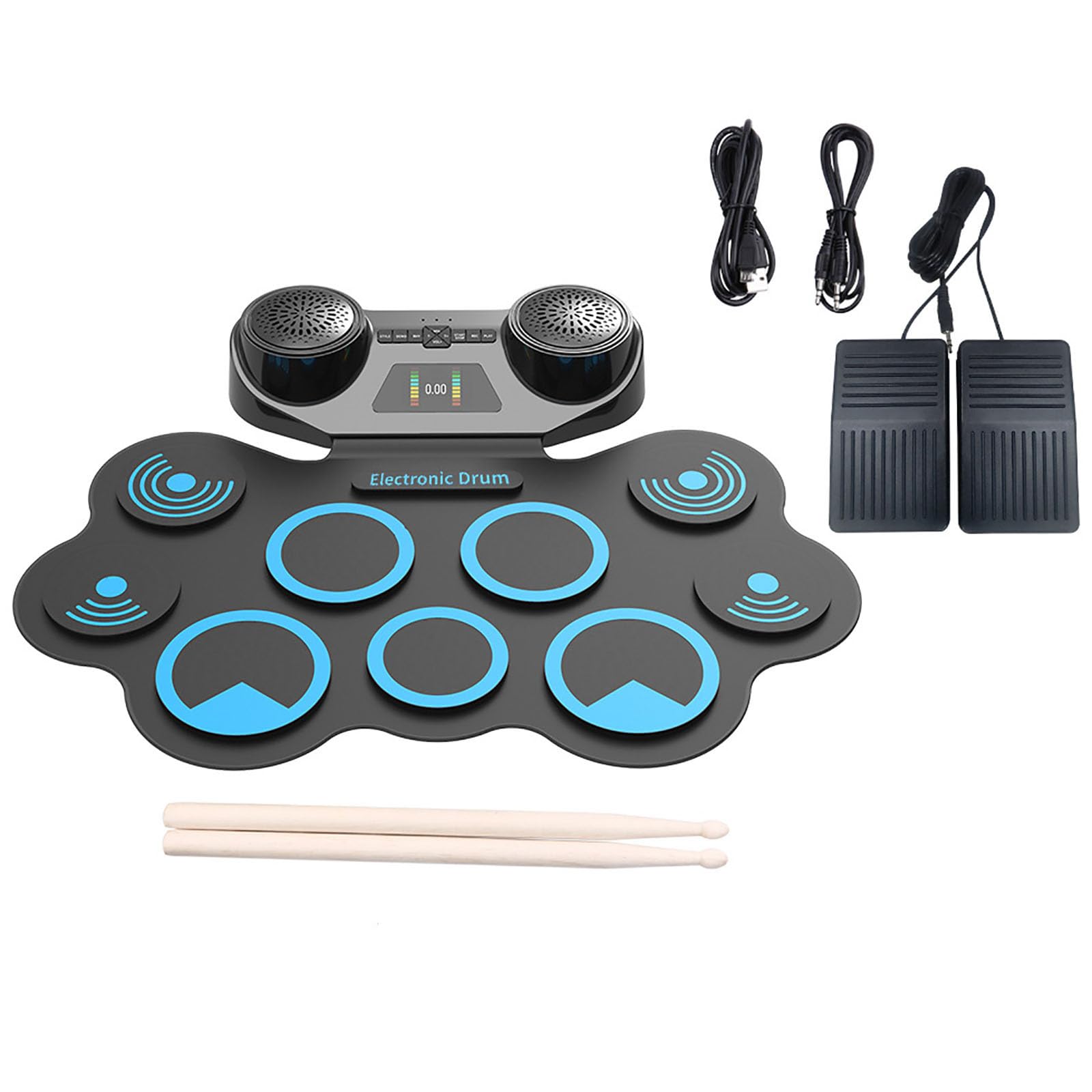 DMOYS Foldable Drum Pad, Rechargeable Portable Electronic Drum Set with One-click Recording, Volume Speed Adjustable, Built-in Speaker and Headphone-Jack, for Kids, Adult Beginner