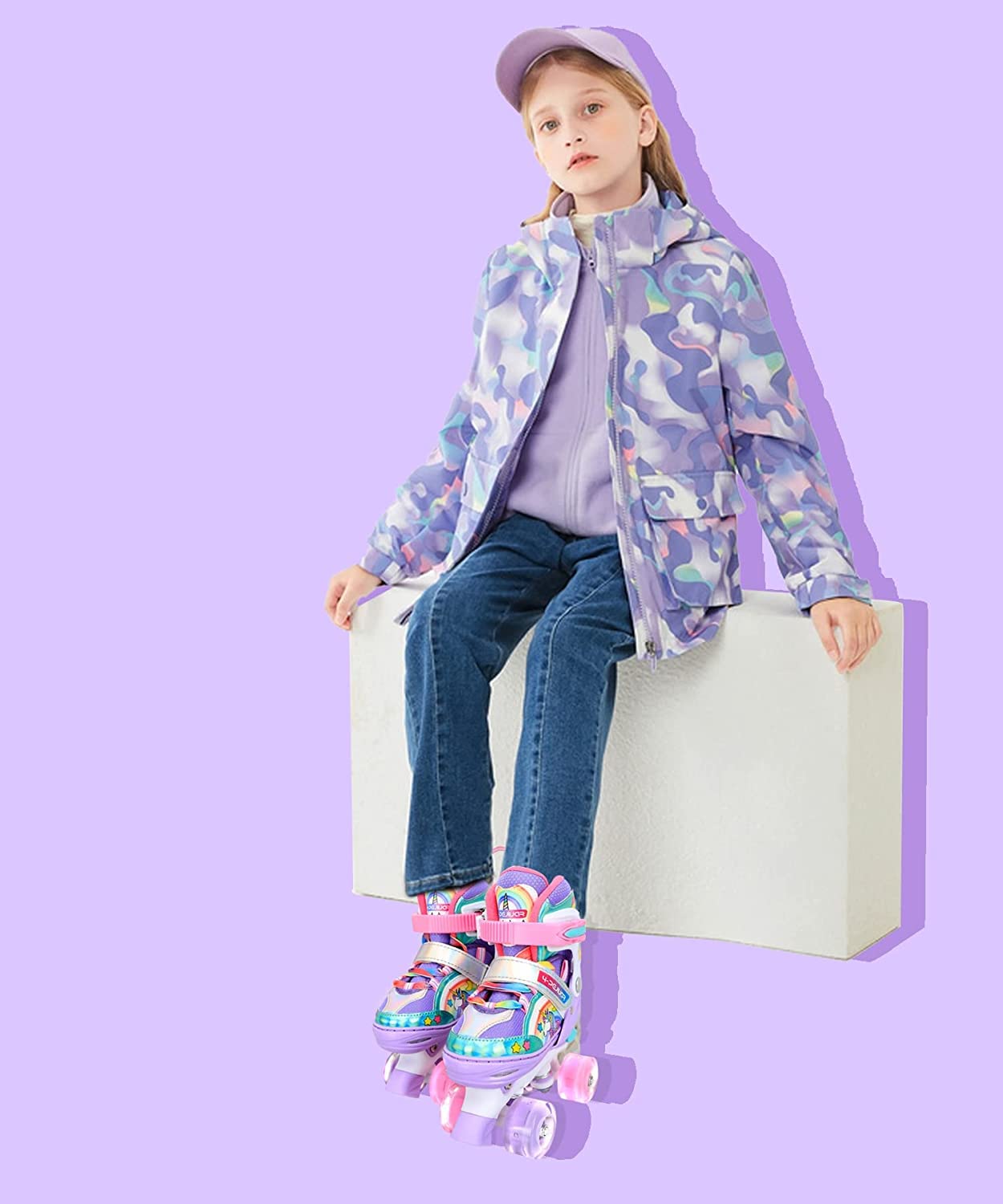 Patins à roulettes Licorne Enfants Rollers Quad Réglable Patins à roulettes Lumineux Taille Réglable pour Filles Garçons Débutants