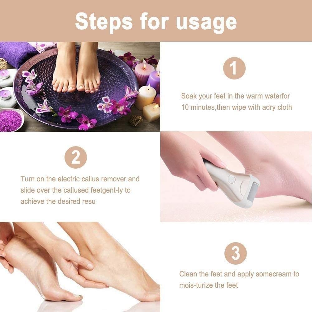 Piedi elettronici callo, Lima del Piede Elettrico Ricaricabile Duro Pedicure della Pelle Strumenti di Cura di Piedi Callous Remover Kit con 3 Roller Heads USB Ricaricabile