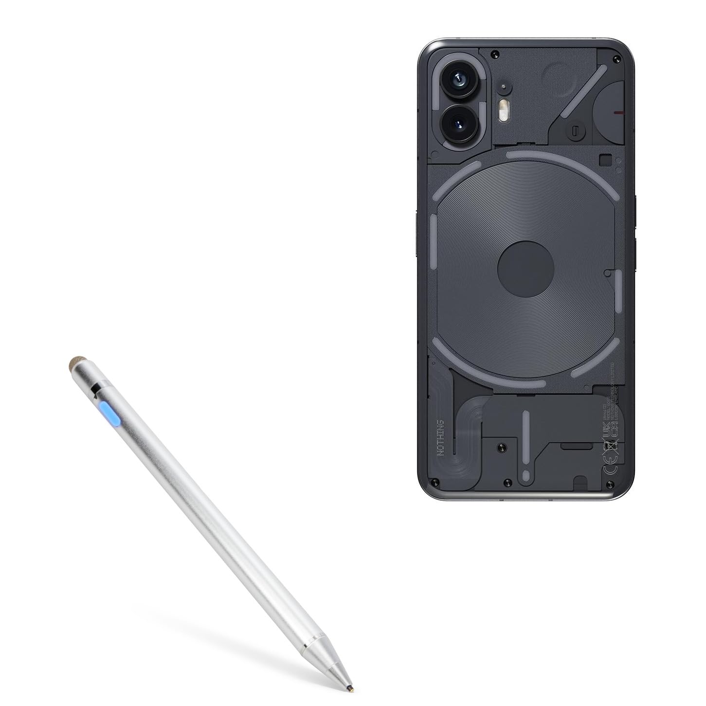 BoxWave Stylus Pen Compatible with Nothing Phone (2) - AccuPoint Active Stylus, Electronic Stylus with Ultra Fine Tip - Metallic Silver