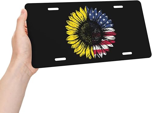Miniatura 2 de Meikosks Placa de matrícula metálica para automóvil, placas decorativas de bandera estadounidense de girasol, etiqueta de tocador, placa de aluminio