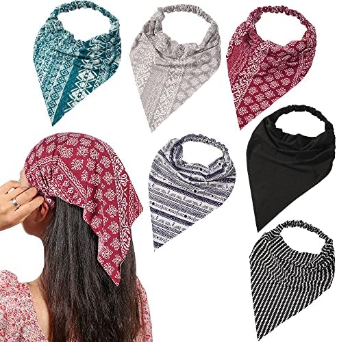 Mabor Boho bandana, gehaakte hoofddoek voor dames, katoen, gehaakte hoofddoek, elastische hoofdband met band, driehoekige sjaal voor dames en meisjes, abrikoos