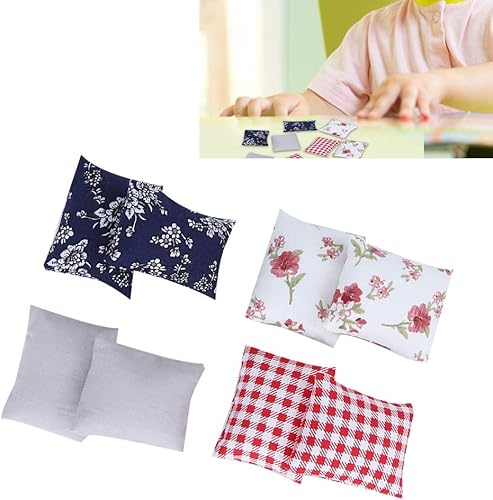 Miniatura 8 de Almohada de muñeca 1:12, 8 piezas de tela suave, mini almohadas ligeras, modelo de casa de muñecas en miniatura, accesorio de juguete