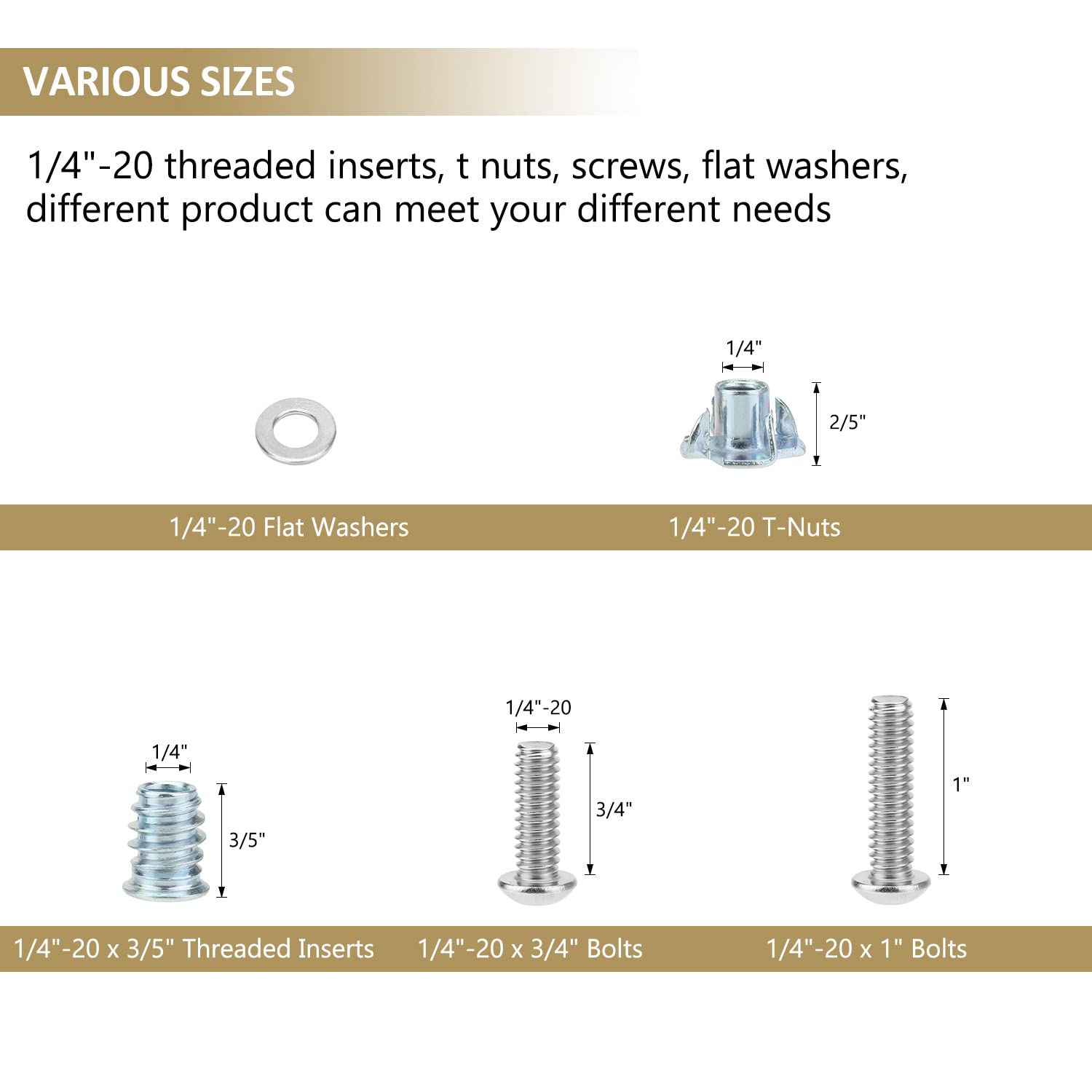 1/4-20 Threaded Inserts - 64 Piece Kit for Woodworking -3