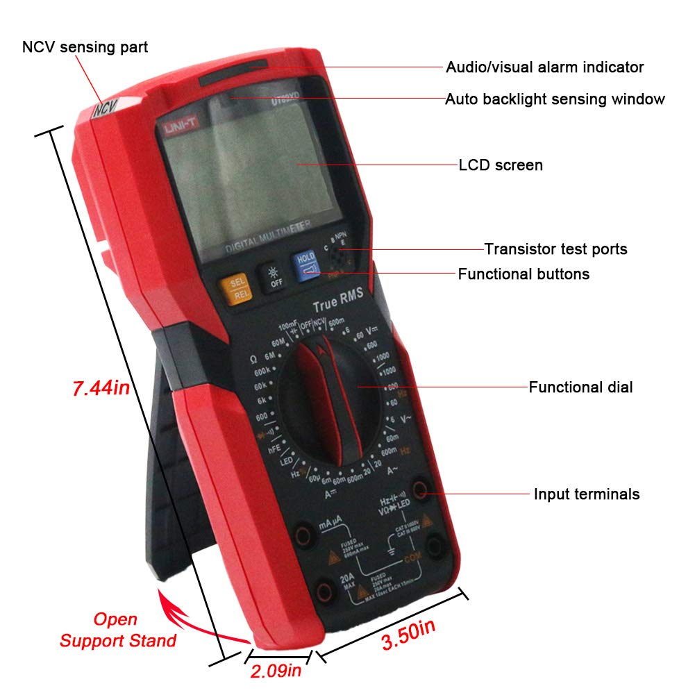 UNI-T UT89XD Digital Multimeter,TRMS 6000 Counts Volt Meter Manual Ranging,Measures AC/DC Voltage Tester,Resistance,Capacitance,Diode,NCV,Temperature,LED Test (UT89XD) 2
