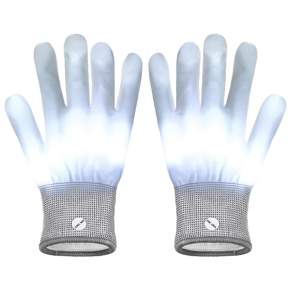 LED Finger Gloves Light Up Gloves Colorful Flashing Finger Lights for Adults Lighting Glove for Stage Creative Glove with 6 Mode Skull Bone Skeleton Mittens for Halloween Christmas Cosplay Costume