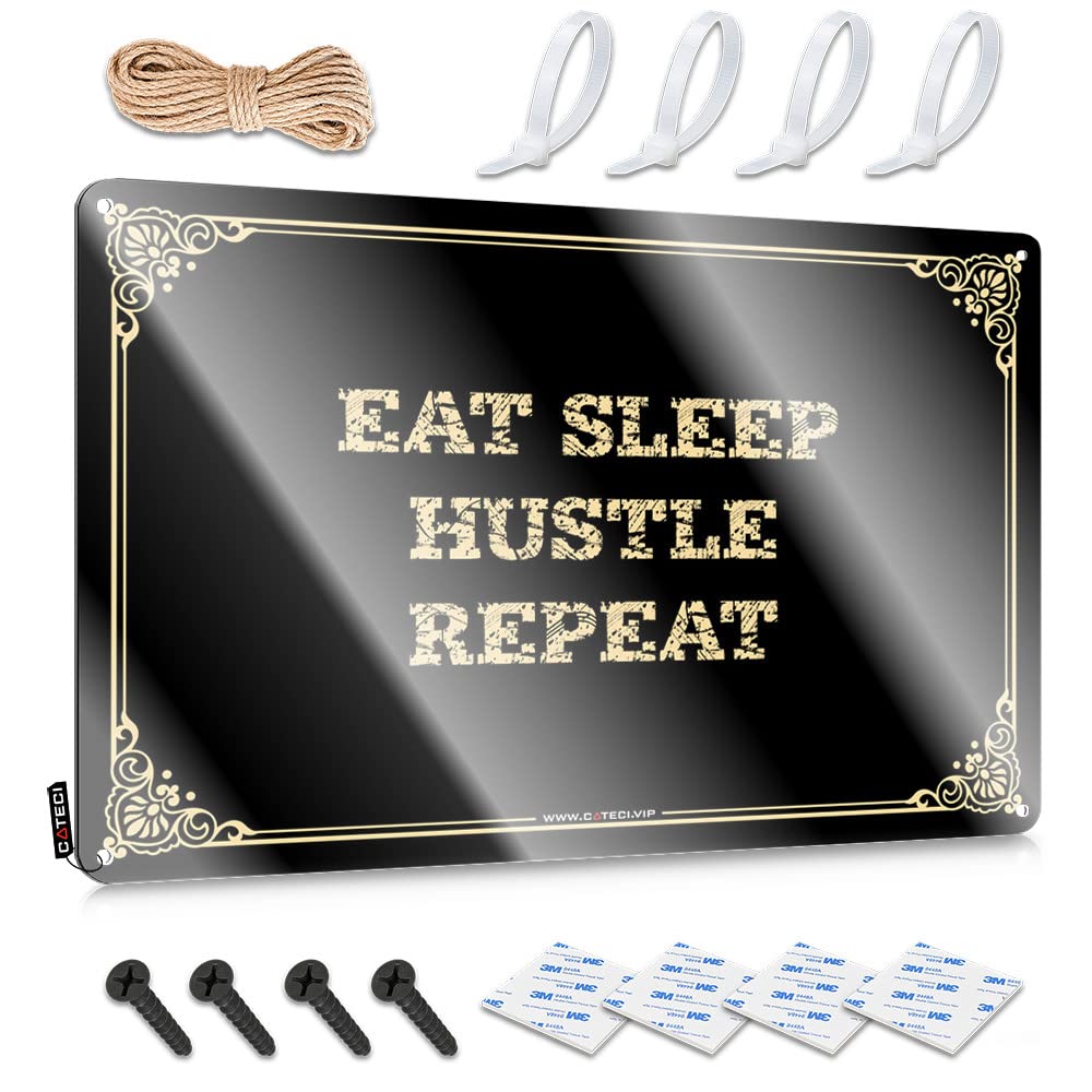 Sports Bar Decor Eat Sleep Hustle Repeat Tin Sign Home Decor For Men Vintage Bar Decor(20X30CM)