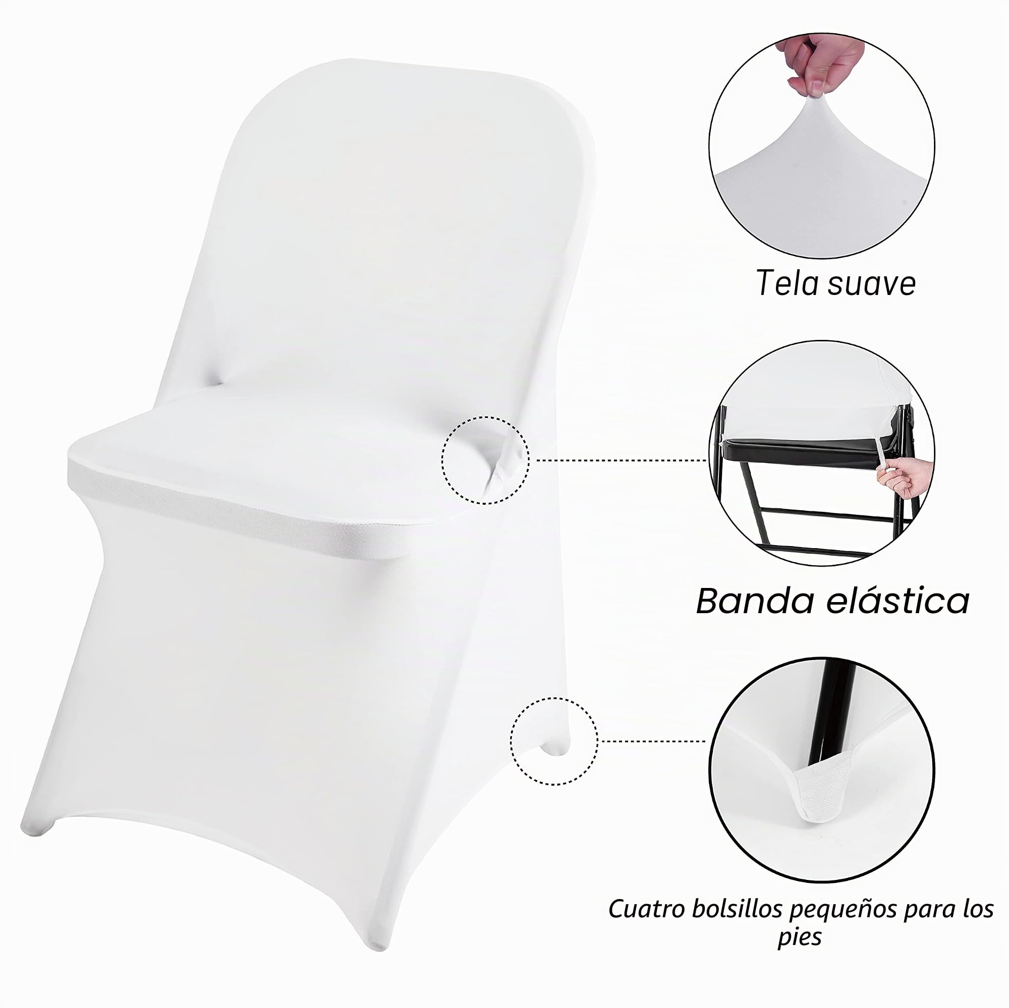 magalo Paquete de 12 Fundas Impermeables Plegables de Elastano Blanco para sillas, Fundas elásticas para Bodas, Fiestas, Banquetes de Comedor y Otros Eventos Especiales