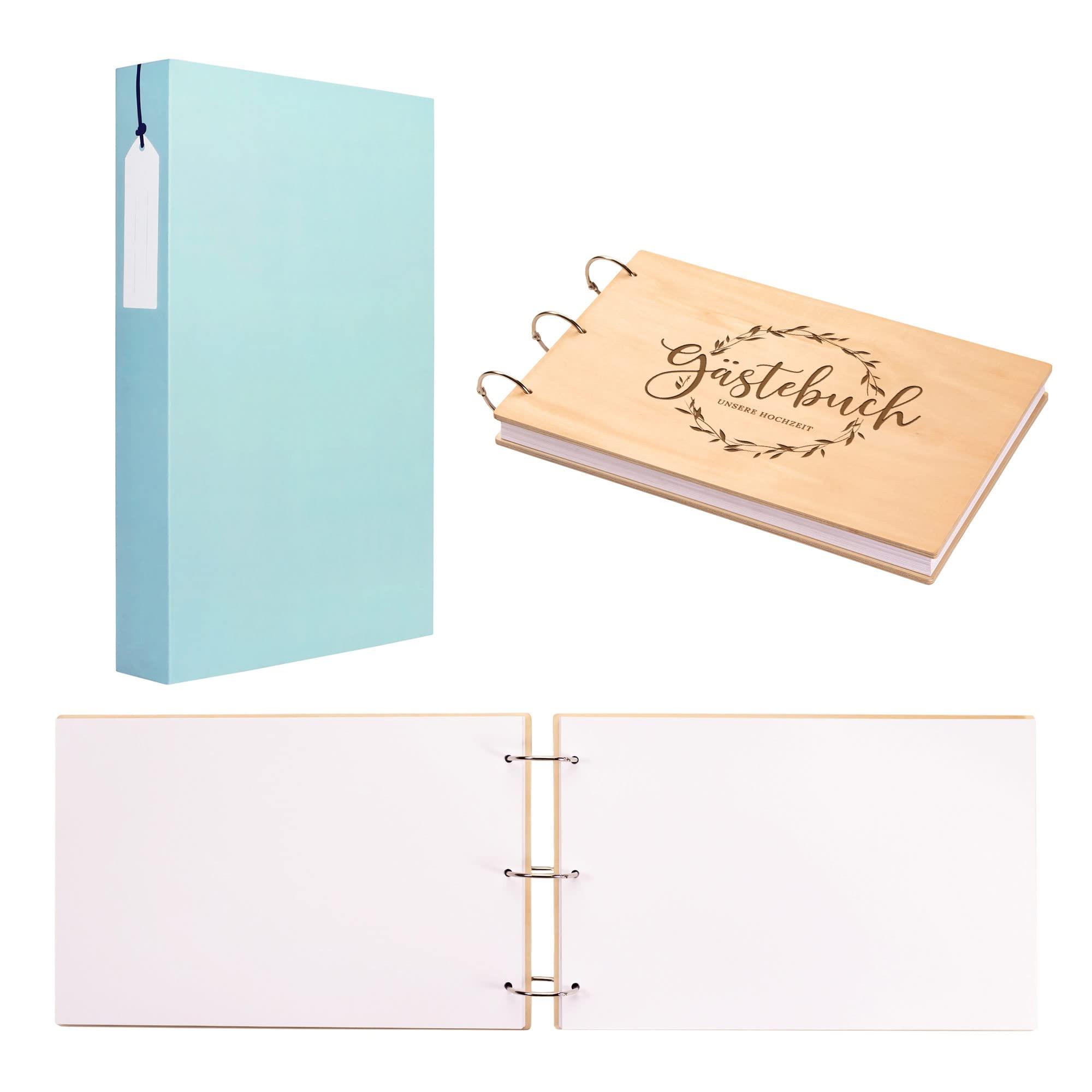 Hochzeit Gästebuch, Hochzeitsbuch mit Gravur, Hochzeitsalbum zum Selbstgestalten, Hochzeitsgeschenk für Brautpaar, Hochzeitsdeko, Hochzeitsempfang Ringbuch, Blanko Buch Holz, Leeres Fotoalbum Hochzeit