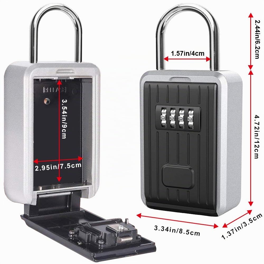 TEUEN Boite à Clé Sécurisée Montage Mural Boite a Clef avec Code Numérique à 4 Chiffres, Extra Grande Lock Box Coffre a Clefs Exterieur avec Anse, Format XL Boîte à Clés à Code