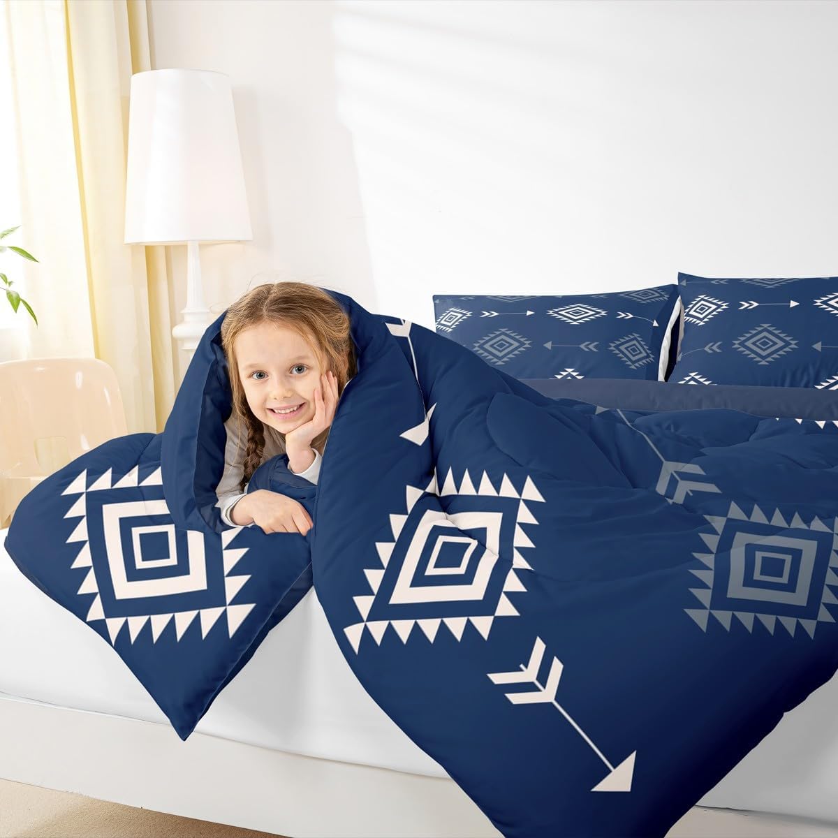 Feelyou Blue Western Bedding Set Full Size Kids Southwestern Aztec Tribal Comforter Set for Boys Girls Bohemian Duvet Quilt