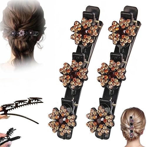 Pinzas de pelo trenzadas para mujer, pinzas para el cabello con piedra de cristal brillante, pinzas cortas de pico de pato trenzadas para mujeres y