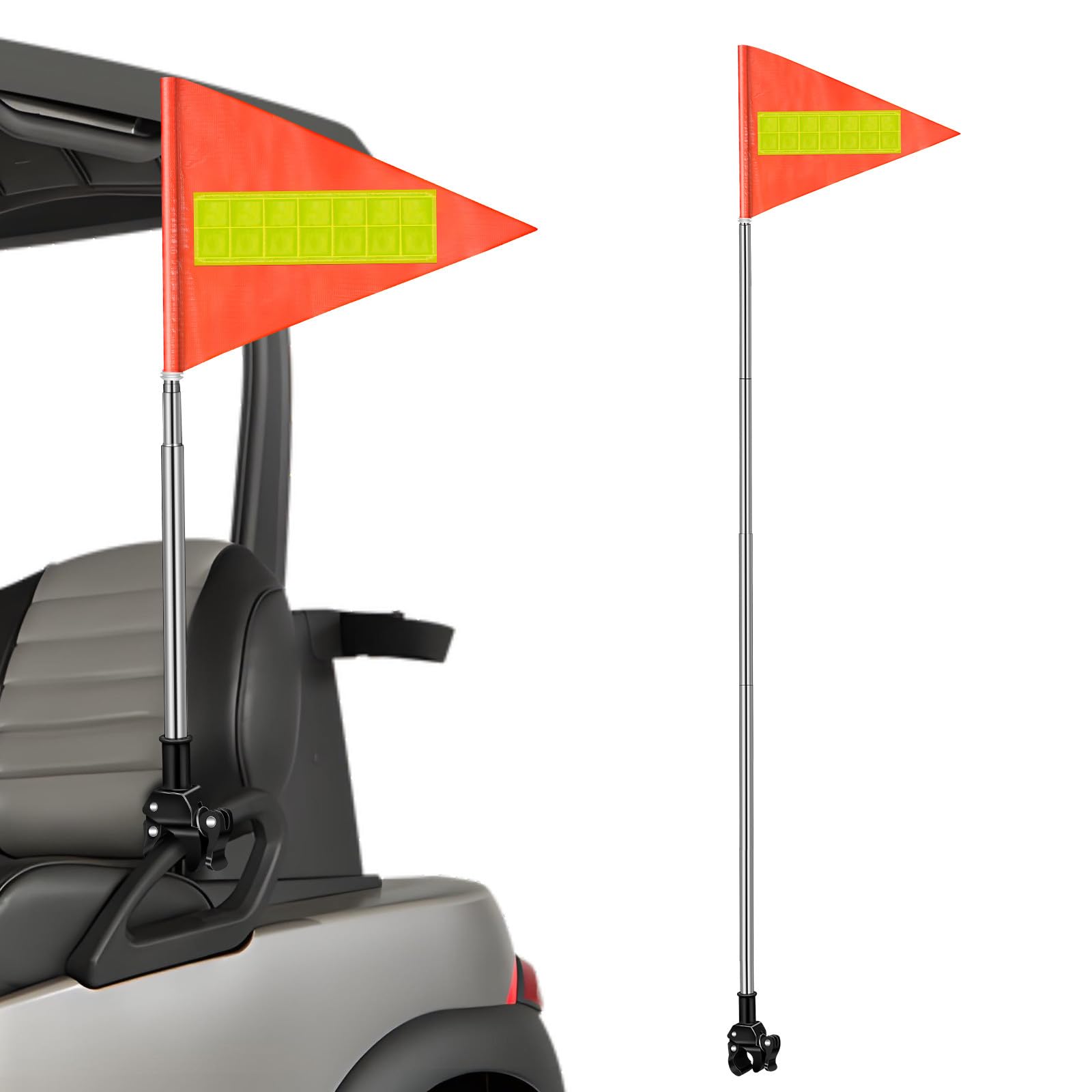 Toddmomy 1.65m-30cm Reflective Safety Flag for Golf Cart, Telescopic High Visibility Orange Pennant with Adjustable Pole, Security Banner for Mobility Scooters, Wheelchairs, Bike