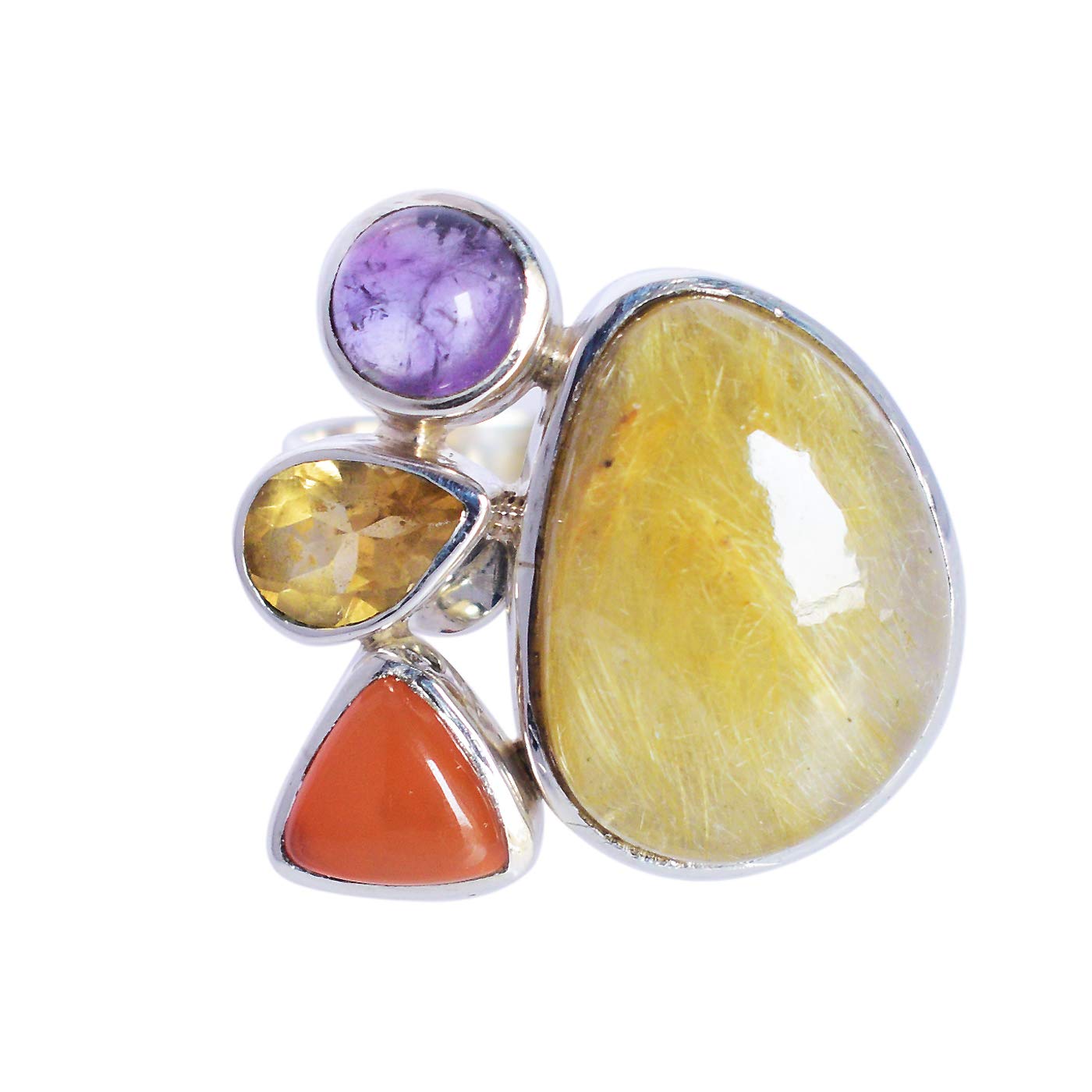 Bague citrine argent 925 véritable anti-ternissement avec cornaline - 7