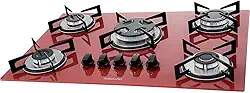Fogão de Mesa Cooktop 5 Bocas Vidro Vermelho à Gás Suggar FG5305VM