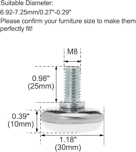 Miniatura 2 de uxcell M8 x 0.984 x 1.181 in Tornillo en muebles Pies niveladores antideslizantes Protector de piso Nivelador ajustable para silla Pierna de máquina