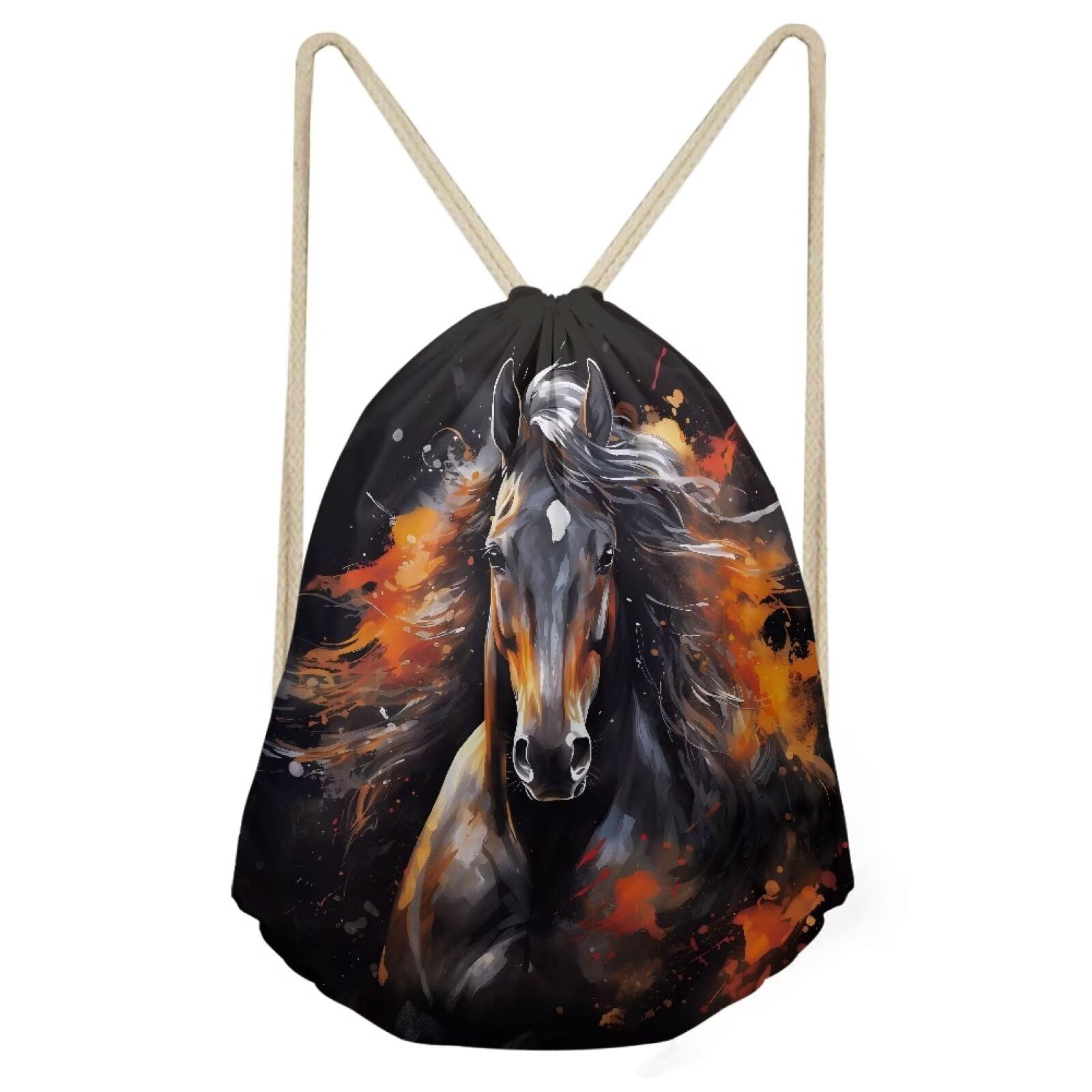 COEQINE Art Horse Backpack Girls Boys Drawstring Backpacks for School Elementary Cute Bookbags for Kids 9-15 Age 3rd 4th 5th Grade