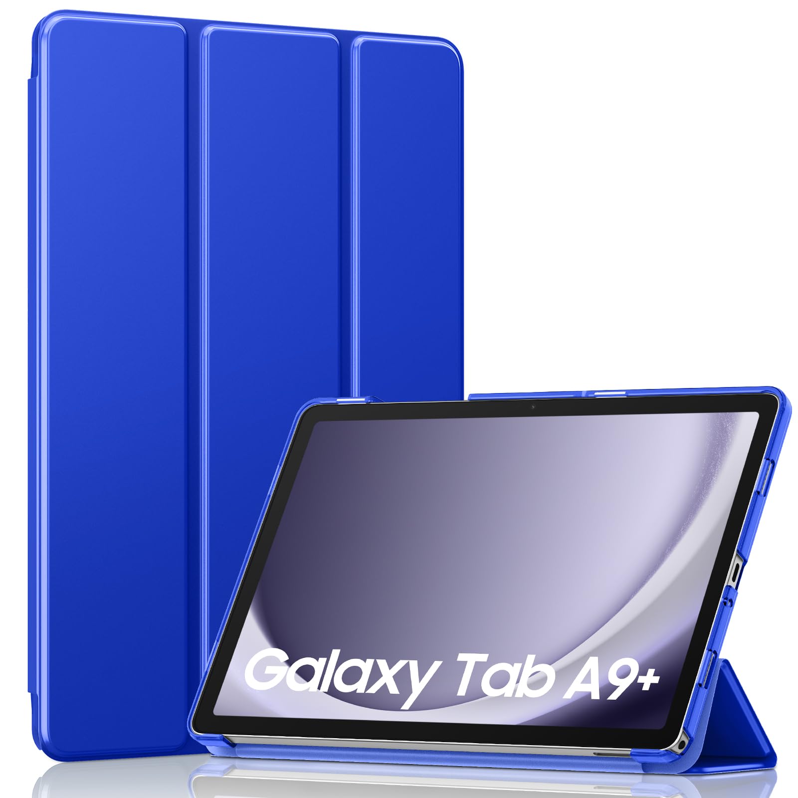 MoKo Trifold Case for Galaxy Tab A9 Plus/A9+ 11 Inch 2023, Klein Blue | Slim Stand Hard PC Translucent Back Shell Smart Cover, Auto Sleep/Wake, Light, Anti-scratch, 2 Adjustable Angle