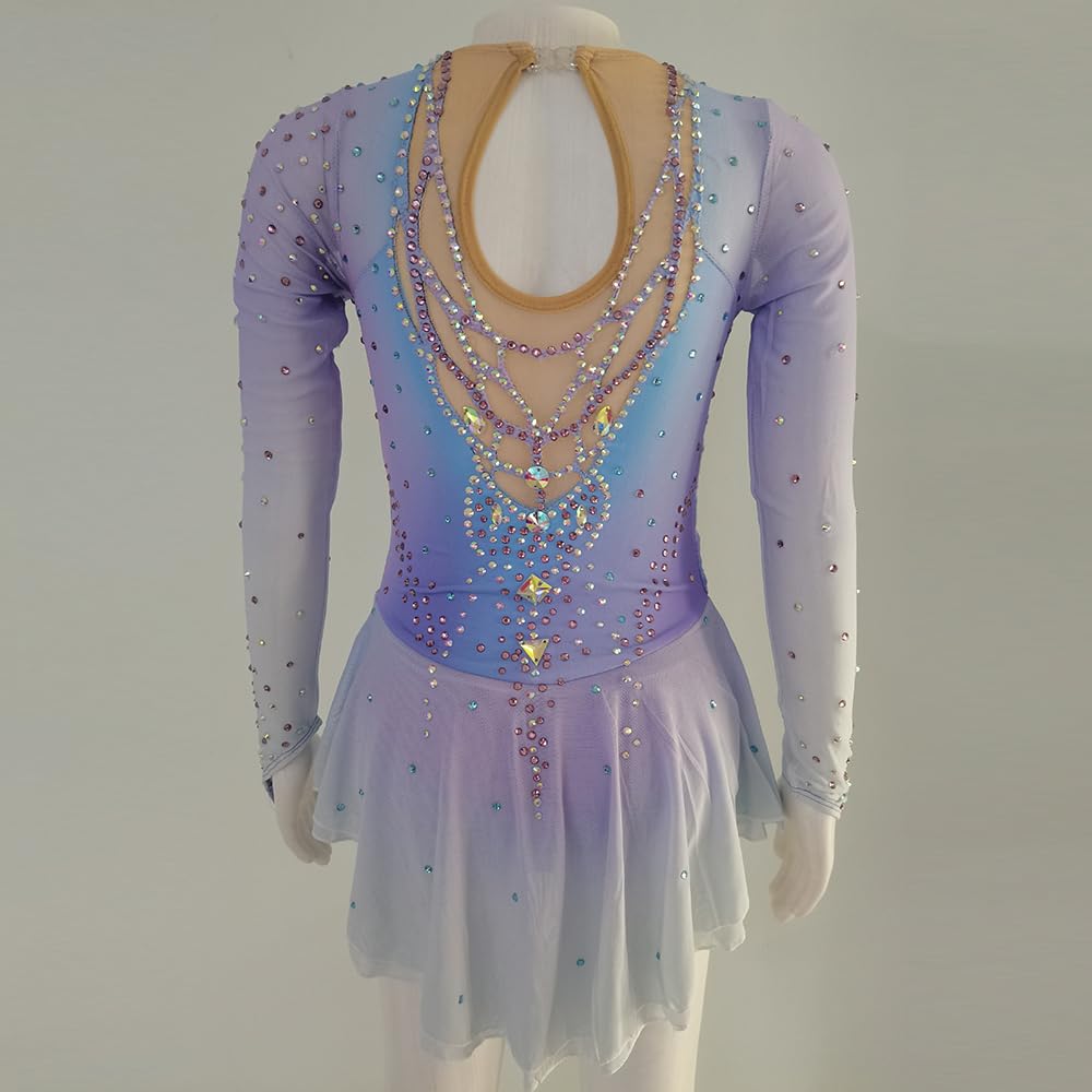 LIUHUO - Vestido de patinaje artístico, color lavanda, diseño de diamantes, rendimiento de competición