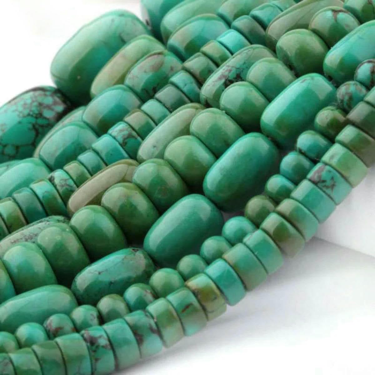 Cuentas de turquesas naturales verdes para hacer collares, pulseras y joyas, 15 pulgadas (8 x 12 mm, 10 x 14 mm, 15 x 20 mm - 13 x 16 mm).