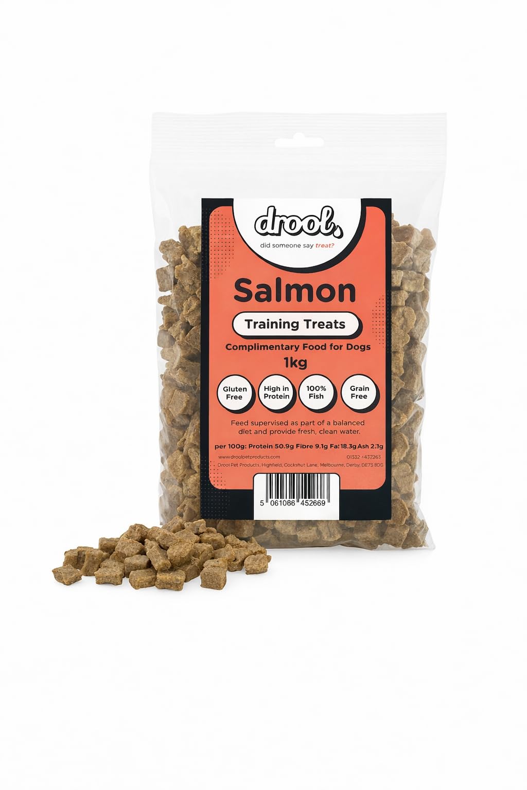 Drool Pet Products 100% Pure Dried Fresh Meat Salmon | Single Pack Training Treats for Dogs | 1 x 1kg Pack Air-Dried Nibbles Dog Chews for Dogs & Puppies 1kg Salmon โ image 1