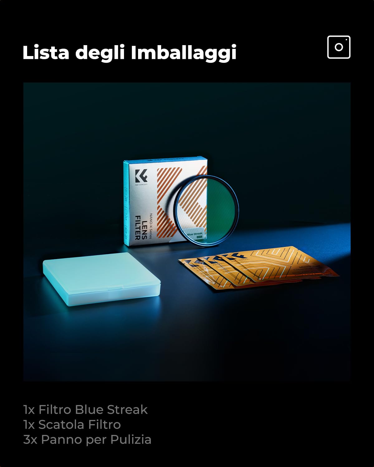 K&F CONCEPT Nano-Klear Filtro Effetto Strisce Blu, Blue Streak Filtro Anamorfico in Vetro Ottico con Nano Rivestimento con 3pcs Panno di Pulizia