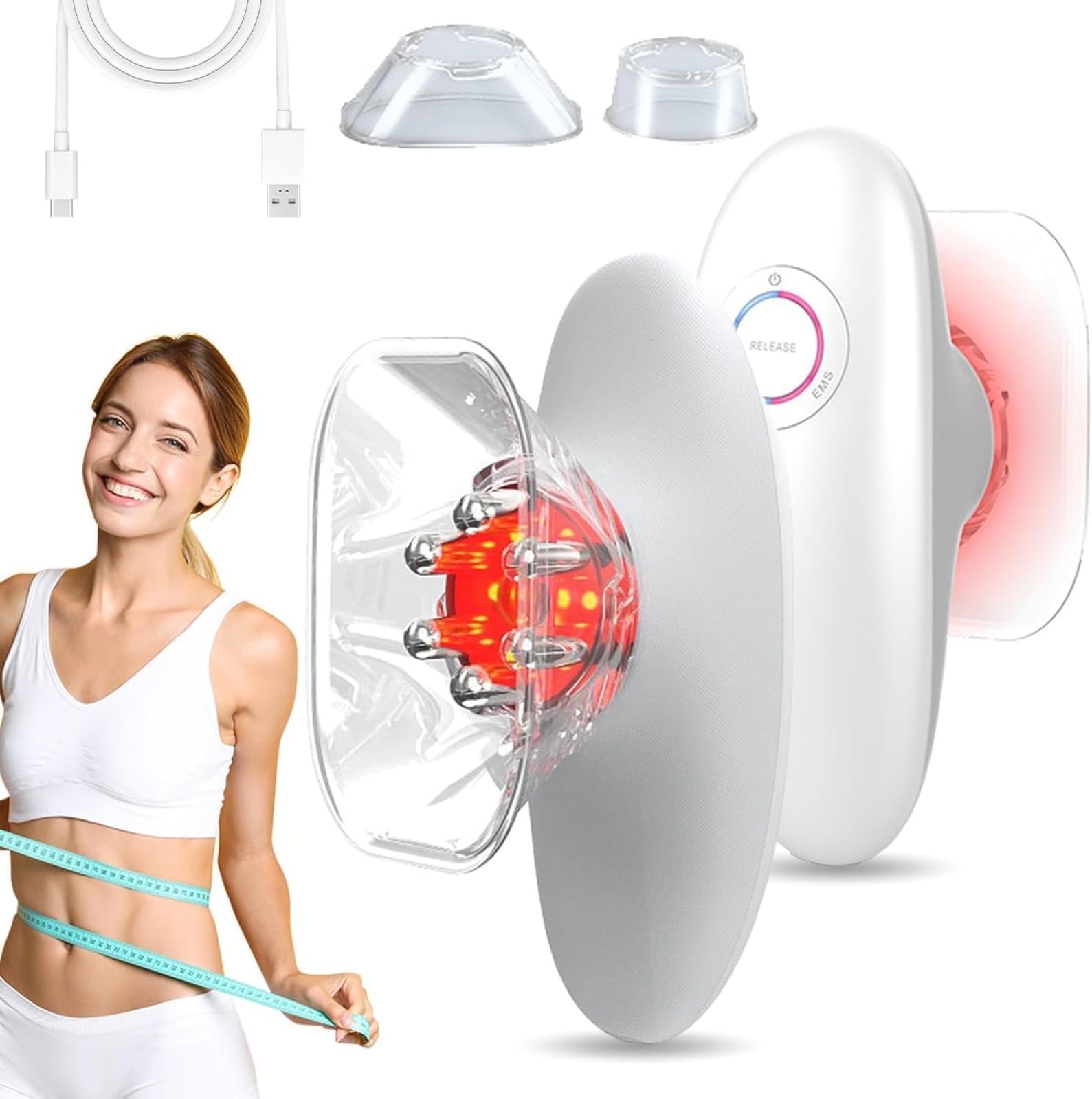 Massaggiatore Anticellulite EMS con Luce Rossa, Dispositivo di Coppettazione Elettrica per Viso e Corpo, Massaggiatore Rassodante Ricaricabile per Addome, Cosce, Braccia e Collo, Sculpiflex