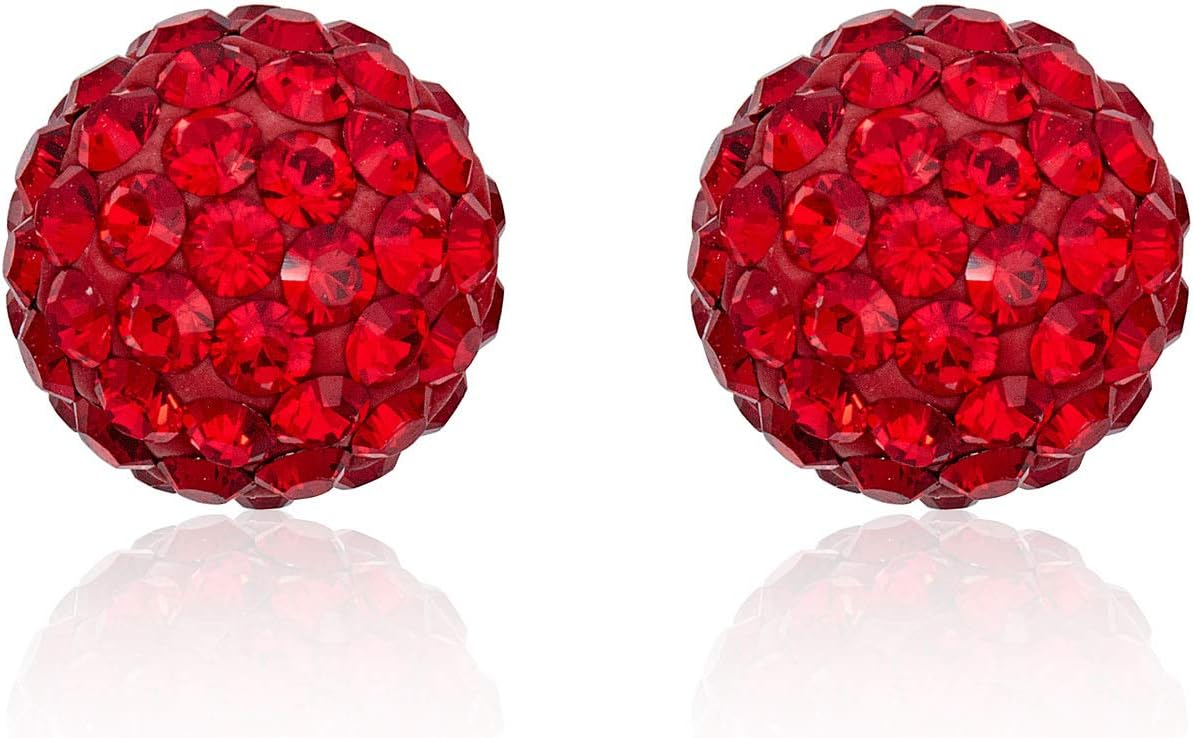 AVORA 10K Yellow Gold White Crystal Ball Stud Earrings