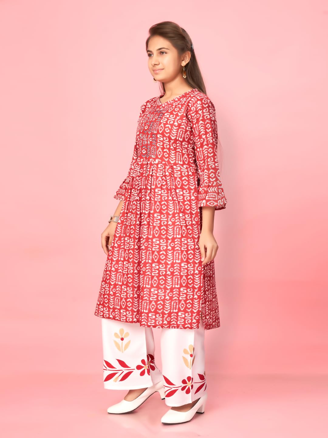 Aarika Girls Maroon-White Colour Cotton Printed Kurti Palazzo Set (Pl-K-548-Maroon-White-40)
