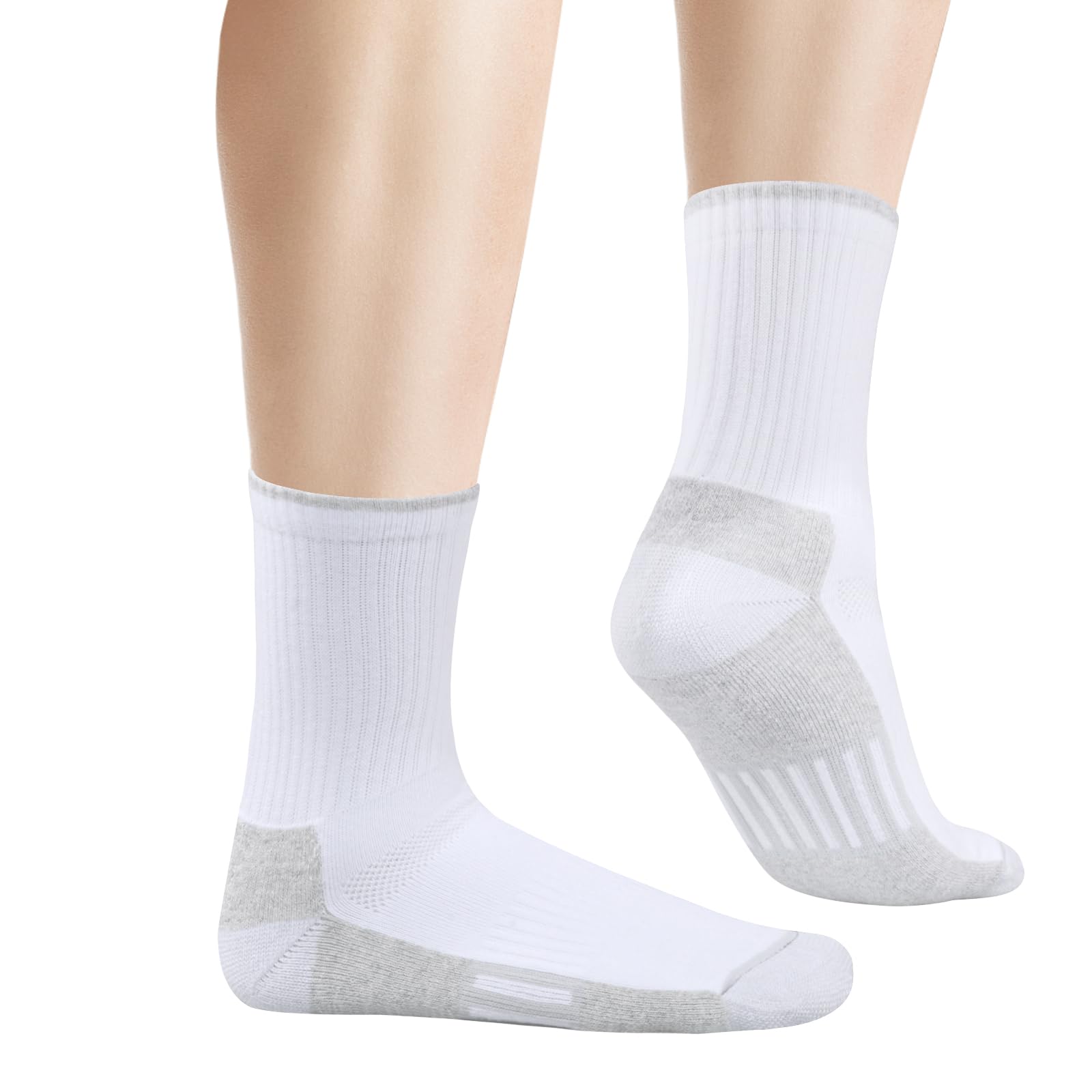 YUEDGE Ladies White Cushioned Crew Socks for Women Size 6-9, Sweat Wicking Anti-Odor Gym Tennis Running Cycling Training Sports Socks, 5 Pairs