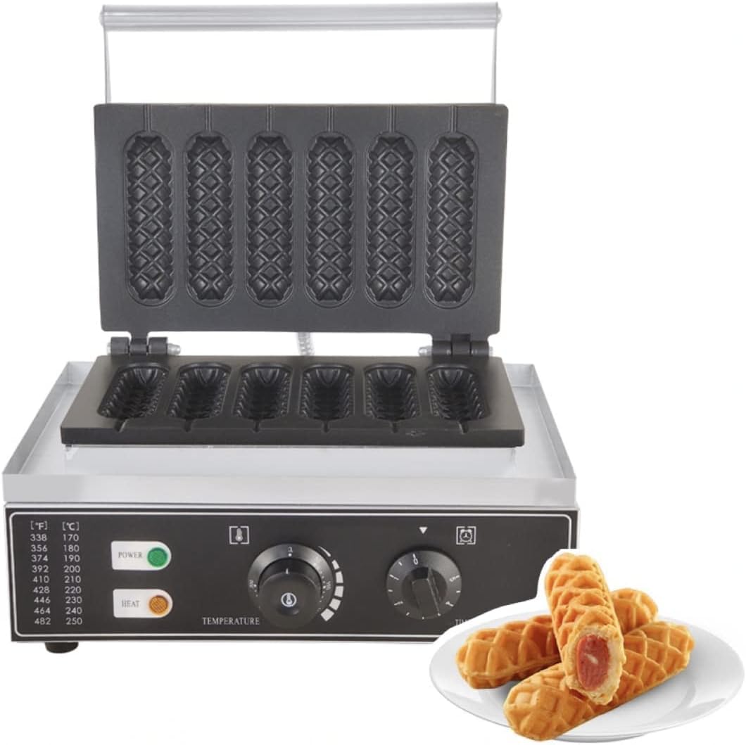 Blend Art Commercial Corn Dog Maker 1550W | Stick Waffle Maker | 6-Piece Lolly Hot Dog Cheese Waffle Machine | 220V Electric Waffle Stick Maker with Adjustable Temperature (50-300°C)&Timer (0-5 Min)-image-33
