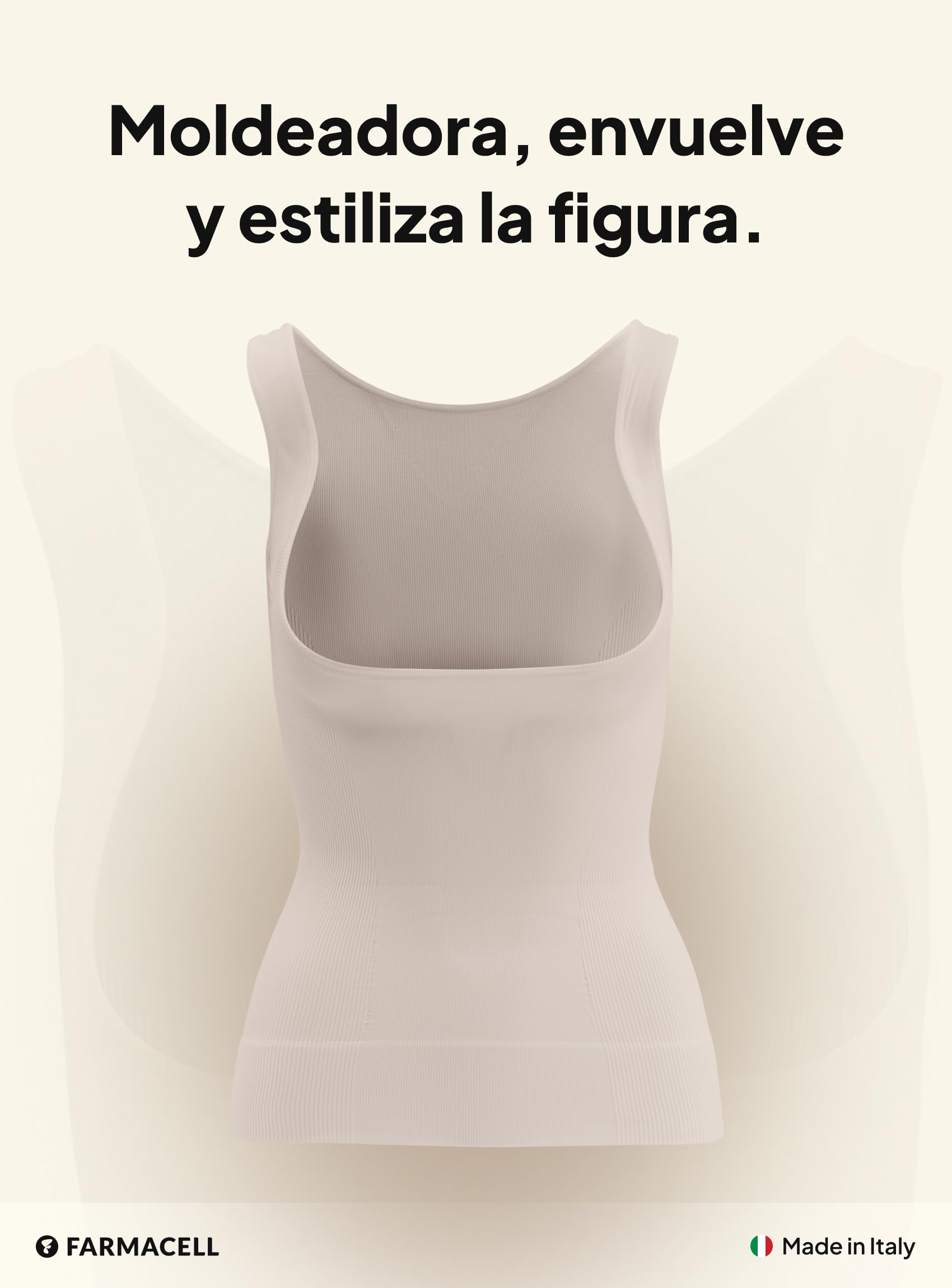 Farmacell Camiseta Reductora Sin Copas Vientre Plano Mujer, Made in Italy, 606