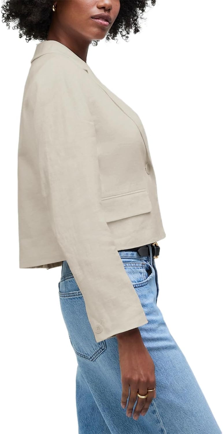 IDEALSANXUN Womens Cropped Blazer Casual Lightweight Cotton Linen Blazer Suit Jackets - Image 3