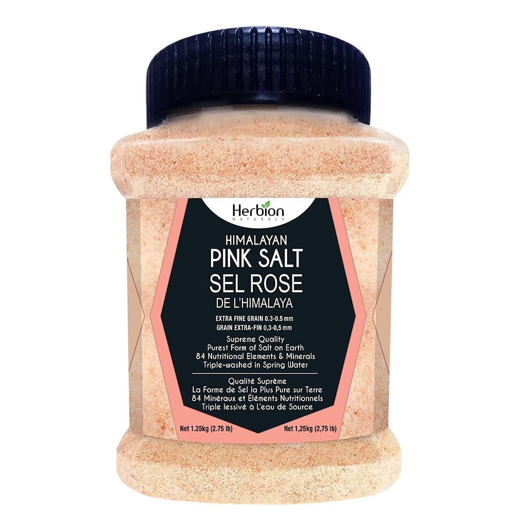 Herbion Naturals Himalayan Pink Salt, Fine Grain, 2.75 LBS (1.25 Kg) Unbreakable Jar, Kosher Certified, GMO-Free, Vegan, Supreme Quality, Chemical Free, Pack of 1