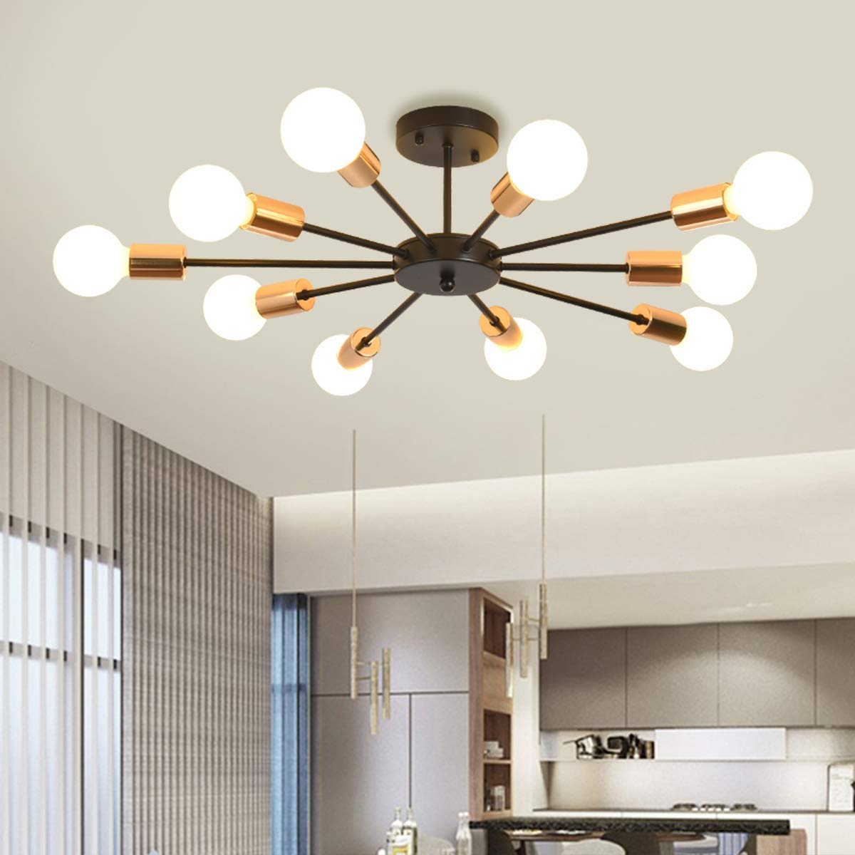 Plafonnier Spoutnik noir 10 lumières base industrielle E26 - 7