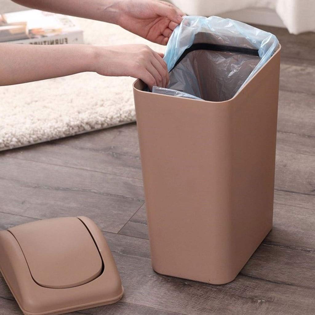 UPJAKS Cubo de Basura Bote de Basura Hogar Sala de Estar Dormitorio Baño Cocina Batido Cubierta Rectangular Inodoro Cubierto Cubo de Basura 12L Bote de Basura Baño (Color : Beige)
