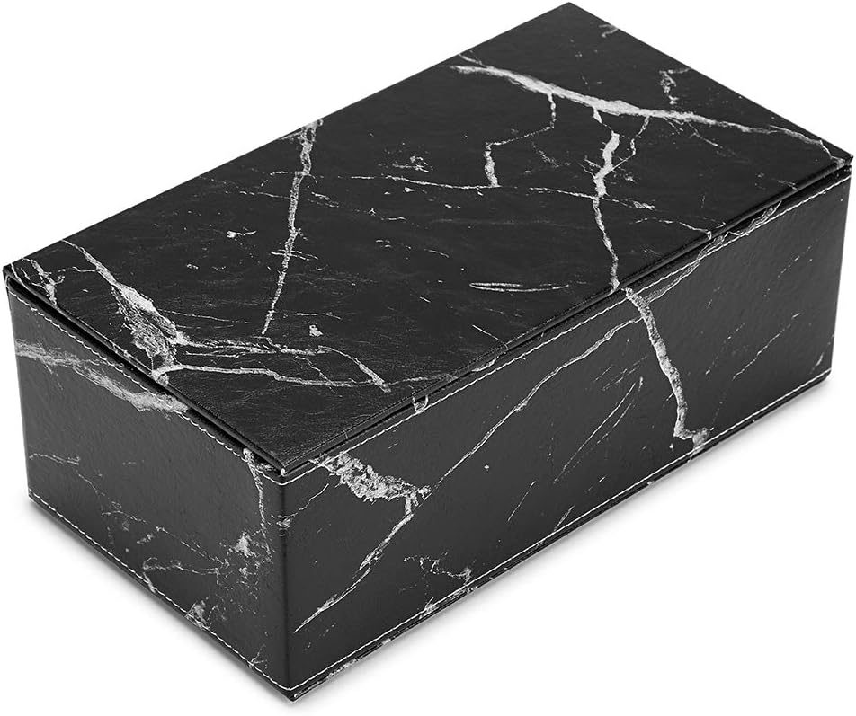 Sumnacon Stylish PU Leather Tissue Box Holder, Rectangular Napkin Holder Pumping Paper Case Dispenser, Facial Tissue Holder with Magnetic Bottom for Home Office Car Automotive Decoration, Marble Black