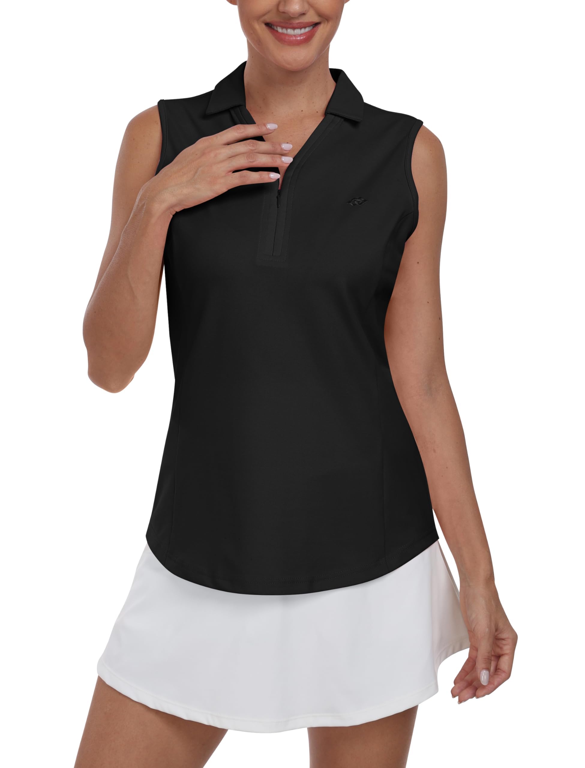 Mujer Polo sin Manga Deportes Tenis Golf Poloshirt con Botón Verano Correr Camiseta Trabajo Transpirable Yoga Tops