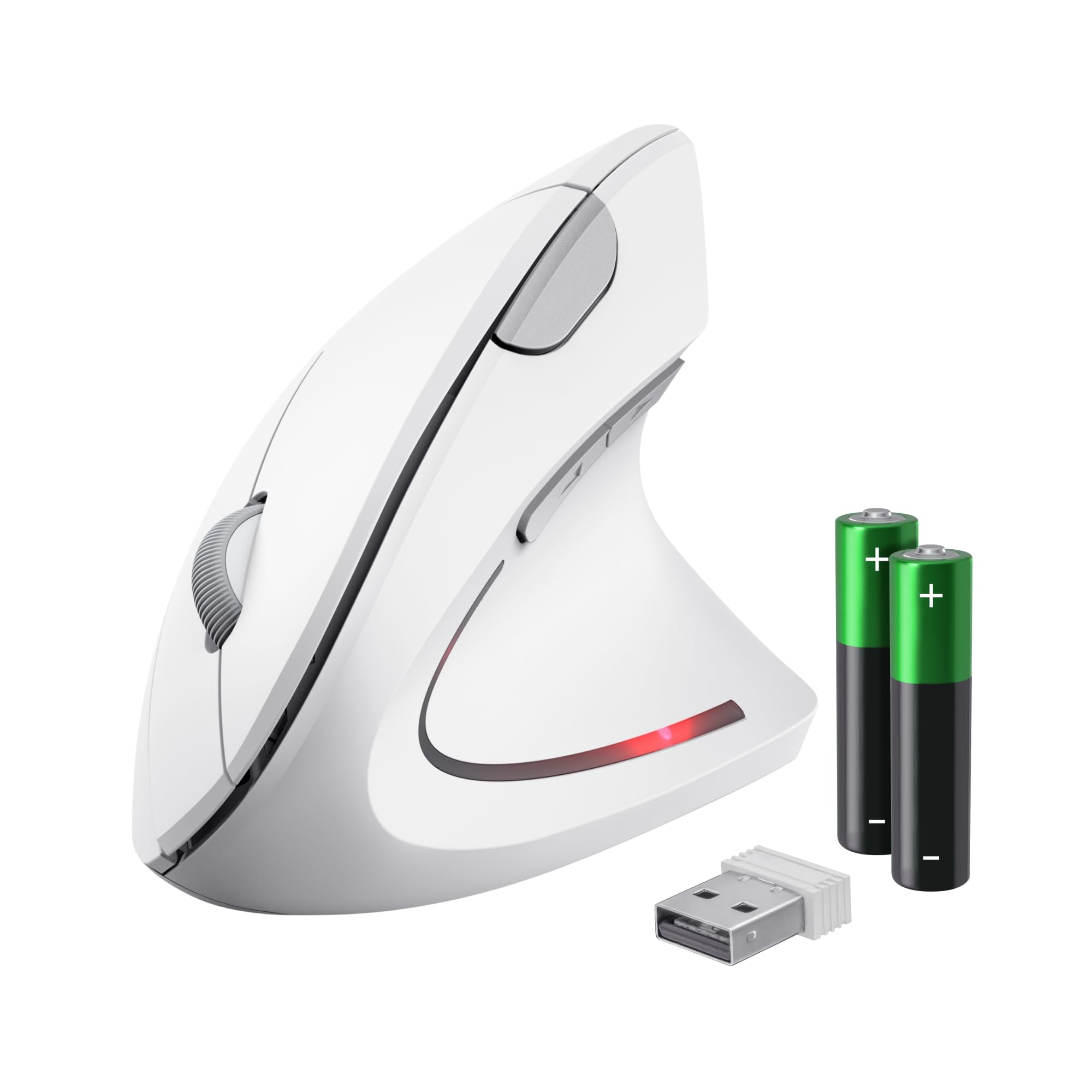 Trust Verto Mouse Verticale Wireless, Mouse Ergonomico senza Filo, Ridurre la Tensione del Braccio e del Polso, 800-1600 DPI, 6 Pulsanti, PC, Computer, Portatile, Mac, Batterie Incluse - Bianco