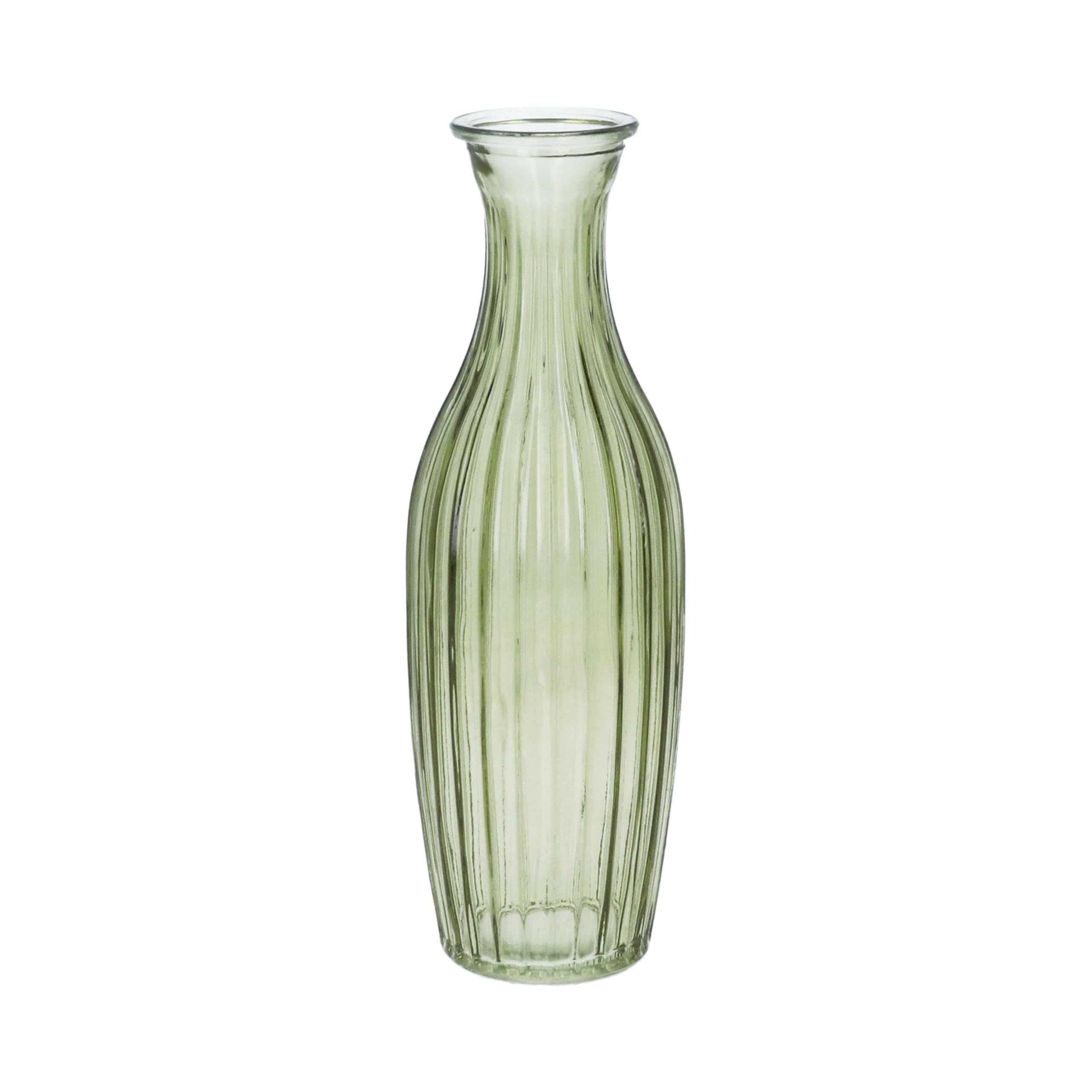 Gisela Graham Olive Green Glass Vase, Ribbed Design, Slim Bud Style