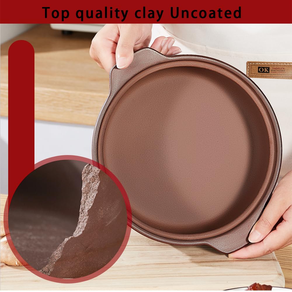 Cazuela de terracota natural con tapas, ollas de arcilla para cocinar, ollas de arroz de barro sin esmaltar (UpgradeT1-1QT)