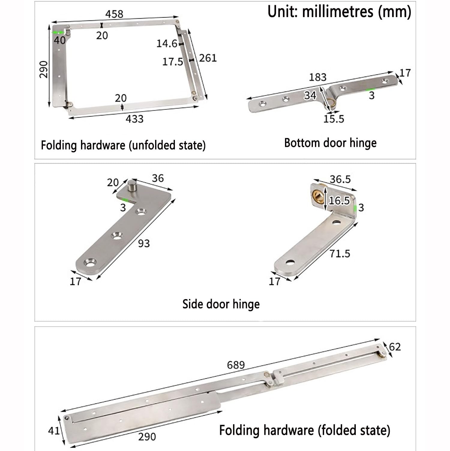Quincaillerie de porte pliante, accessoires de connecteur à 180 degrés pour armoires, capacité de charge de 40 kg, convient pour une épaisseur de porte de 25 à 45 mm, utilisation domestique dans les