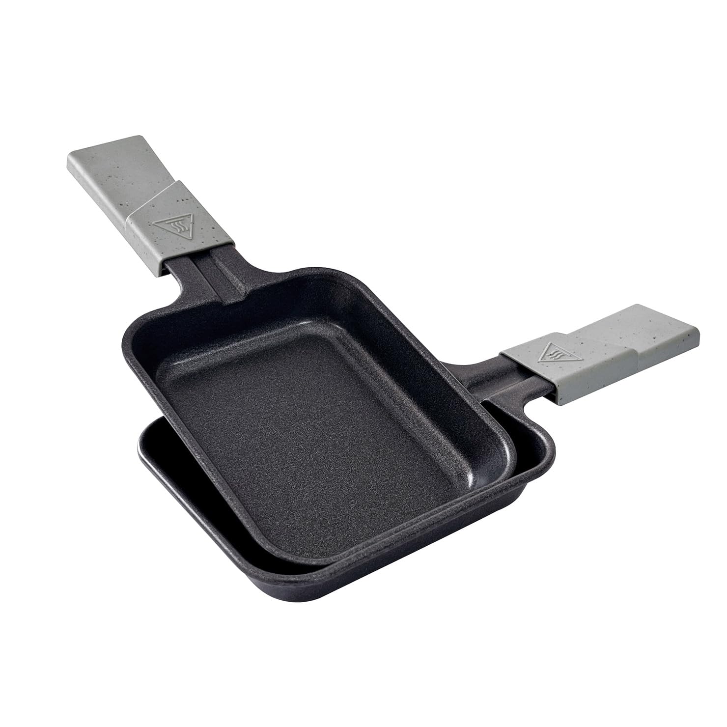 LAGRANGE Set of 2 Rectangular Raclette Frying Pans, Mottled Grey Handle