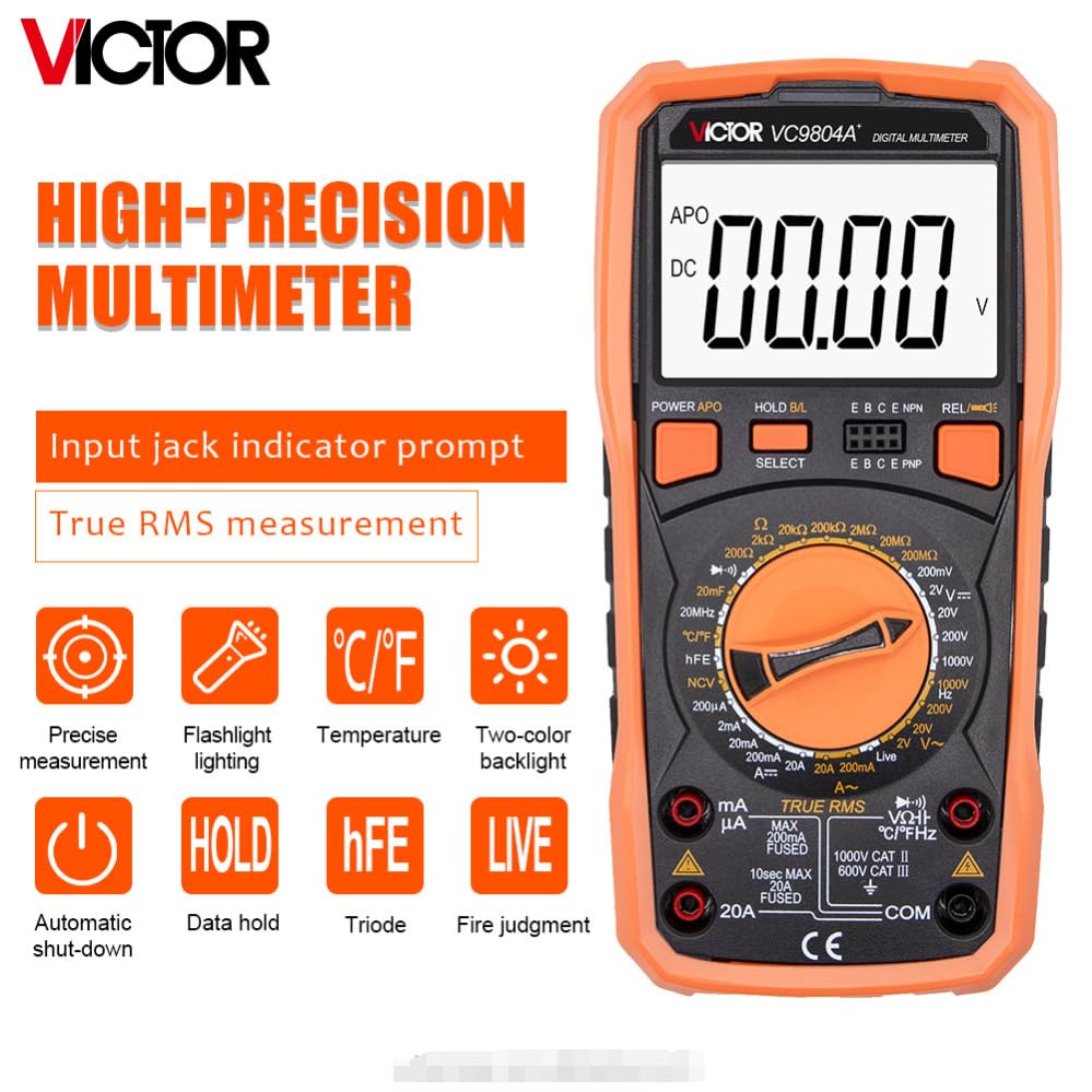 Image of Victor /RuoShui VC9804A+ 1000V 1999 Counts True RMS Manual Range Digital Multimeter Temperature -20~1000 Celsius Capacitance 20mF Tester(Victor VC9804A+)