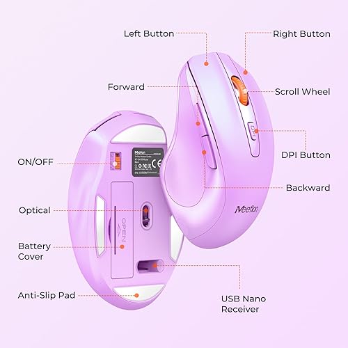 Miniatura 10 de MEETION Teclado y mouse inalámbricos, mouse de teclado de computadora, adaptador USB A y USB C ajustable de 3 DPI para teclado y mouse inalámbricos